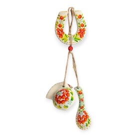 Potcoava ceramica pictata manual cu miniaturi, decorativa pentru pereti, 29 cm, interior si exterior - Img 1