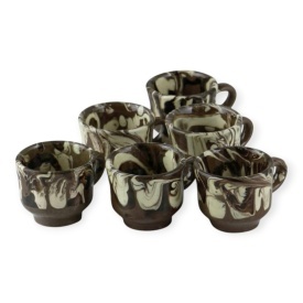 Set 6 canite din lut pentru tuica, 25 ml, maro, glazurate, traditionale si rustice - Img 1