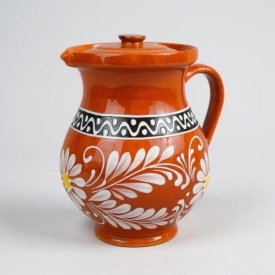 Ulcior 2 litri din lut smaltuit pentru lapte prins si lapte acru, ceramica traditionala pictata manual, cu capac - Img 5