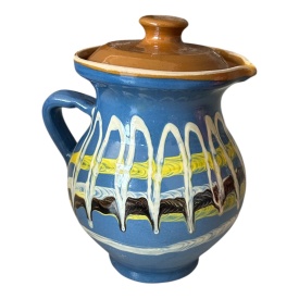 Ulcior traditional din lut, albastru, cu capac - Img 2