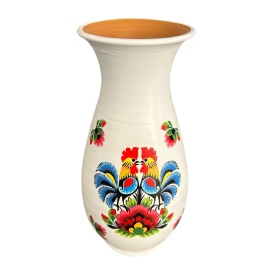 Vază ceramică albă cu doi cocoși – Bucovina, 30 cm - Img 2