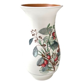 Vază ceramică albă cu eucalipt și păducel, detalii aurii, lucrată manual la Marginea, 25 cm - Img 2