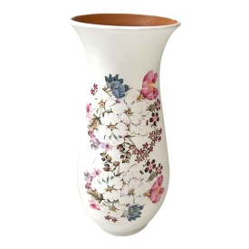 Vază ceramică albă cu flori, 32 cm, lucrată manual - Img 2