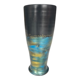 Vază ceramică decorată manual cu accente aurii și turcoaz – 30 cm, model larg - Img 3