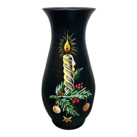 Vază ceramică Marginea 30 cm – pictură manuală Crăciun cu lumânare, cetină și globuri - Img 2