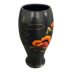 Vază ceramică Marginea pictată manual cu maci portocalii, 25 cm - Img 2