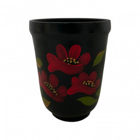 Vaza ceramica neagra, pictata manual, 15cm - Img 2