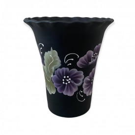 Vaza ceramica neagra, pictata manual, 20 cm - Img 3