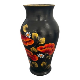 Vază de flori din ceramică Marginea pictată manual cu buchet de maci și margarete – 30 cm - Img 1