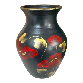 Vaza din ceramica pentru flori, pictata manual, maci rosii - Img 2