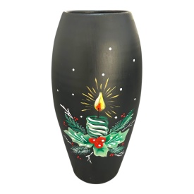 Vaza neagra ceramica 30 cm, decorata manual, tematica Craciun, decor festiv - Img 2