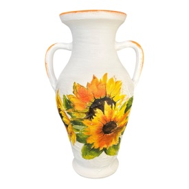 Vaza tip amfora, ceramică cu floarea soarelui, lucrată manual, Marginea - Img 1