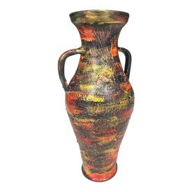 Amfora ceramică decorată manual cu accente roșii și aurii – 44 cm, suprafață texturată - Img 3