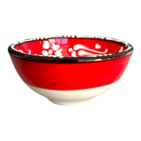 Bol mic din ceramica, lucrat manual, rosu, pentru sosuri, alune, nuci, bijuterii - Img 2