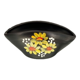 Bombonieră ceramică neagră pictată manual cu flori galbene – 18x9 cm - Img 1