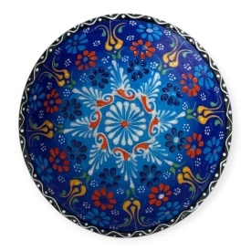 Castron mare din ceramica, 16 cm, pictat manual, traditional, lucrat manual, motive in relief, autentic - Img 1