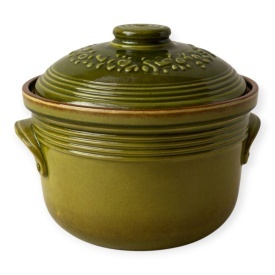 Oala de lut pentru sarmale 8L, smaltuita, ceramica verde cu capac, lucrata manual, gatit traditional la cuptor - Img 1