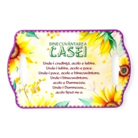 Suport pentru oala fierbinte, placheta din ceramica, Binecuvantarea casei, cu manere, 22 x 14 cm - Img 3