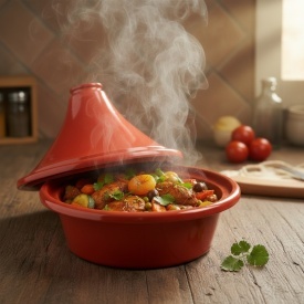 Vas tajine din lut pentru cuptor, tocanite, sarmale, fripturi, gătit tradițional lent, 31×27 cm - Img 2