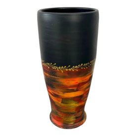 Vază ceramică decorată manual cu accente rosii și aurii – 30 cm, model larg - Img 2