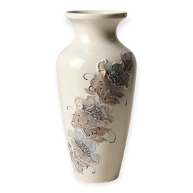 Vaza ceramica inalta 67 cm pictata manual cu flori in relief, decoratiune eleganta crem pentru living, hol sau spatii comerciale - Img 1