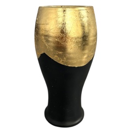 Vază ceramică Marginea decorată manual cu foiță de aur, 25 cm – autentică - Img 2