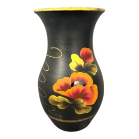 Vază ceramica Marginea pictată manual, maci si accente aurii, 25 cm - Img 2