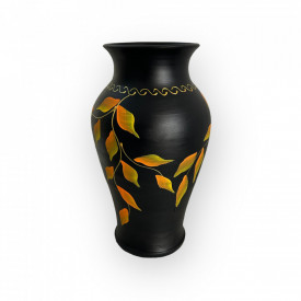 Vaza ceramica neagra, pictata manual, frunze - Img 2