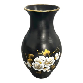 Vază ceramică pictată manual cu flori albe și aurii – Marginea, 35 cm - Img 3