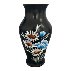 Vază de flori din ceramică Marginea pictată manual cu buchet de maci și margarete – 30 cm - Img 2