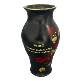 Vază de flori din ceramică Marginea pictată manual cu maci roșii – 30 cm - Img 1