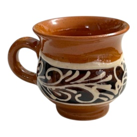 Cana din ceramica pentru tuica, maro, stil traditional,lucrata manual, 50ml - Img 1