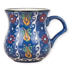 Cana din lut traditionala, 250 ml, pictata manual, model in relief, unicat - Img 1