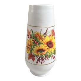 Vaza ceramica 30 cm, buchet floarea soarelui, decorata manual, design decorativ - Img 1