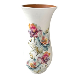 Vază ceramică albă cu buchete de flori, 30 cm, lucrată manual la Marginea - Img 2