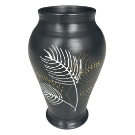 Vază ceramică decorată manual cu pene aurii și albe – 20 cm - Img 2