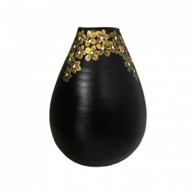 Vaza ceramica neagra pictata manual, auriu - Img 2