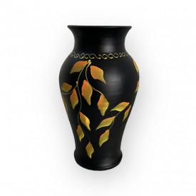 Vaza ceramica neagra, pictata manual, frunze - Img 1