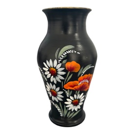 Vază de flori din ceramică Marginea pictată manual cu buchet de maci și margarete – 30 cm - Img 1