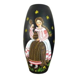 Vază decorativă ceramică pictată manual 30 cm – motiv tradițional românesc, unicat, Marginea - Img 2