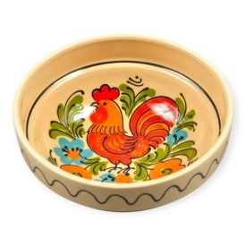 Bol traditional romanesc pentru supa si ciorba, 16 cm, pictat manual cu cocosi, ceramica crem, servire autentica - Img 1