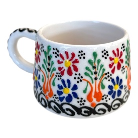 Cană din ceramică tradițională albă, lucrată manual, pictată manual – 6 x 7 cm - Img 1