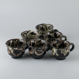 Set 6 canite din lut pentru tuica, 25 ml, negre, glazurate, traditionale si rustice - Img 2