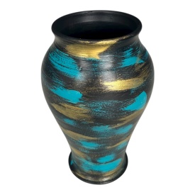 Vază ceramică decorată manual cu accente aurii și turcoaz – 20 cm - Img 2