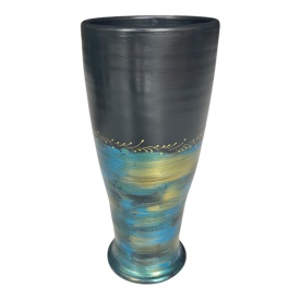 Vază ceramică decorată manual cu accente aurii și turcoaz – 30 cm, model larg - Img 1