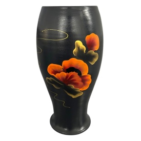 Vază ceramică Marginea pictată manual cu maci portocalii, 25 cm - Img 1