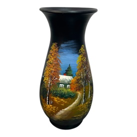 Vaza ceramica neagra cu peisaj de toamna, 30 cm - Img 2