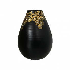 Vaza ceramica neagra pictata manual, auriu - Img 1