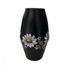 Vaza ceramica neagra, pictata manual, margarete - Img 2