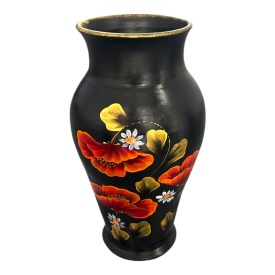 Vază de flori din ceramică Marginea pictată manual cu buchet de maci și margarete – 30 cm - Img 2